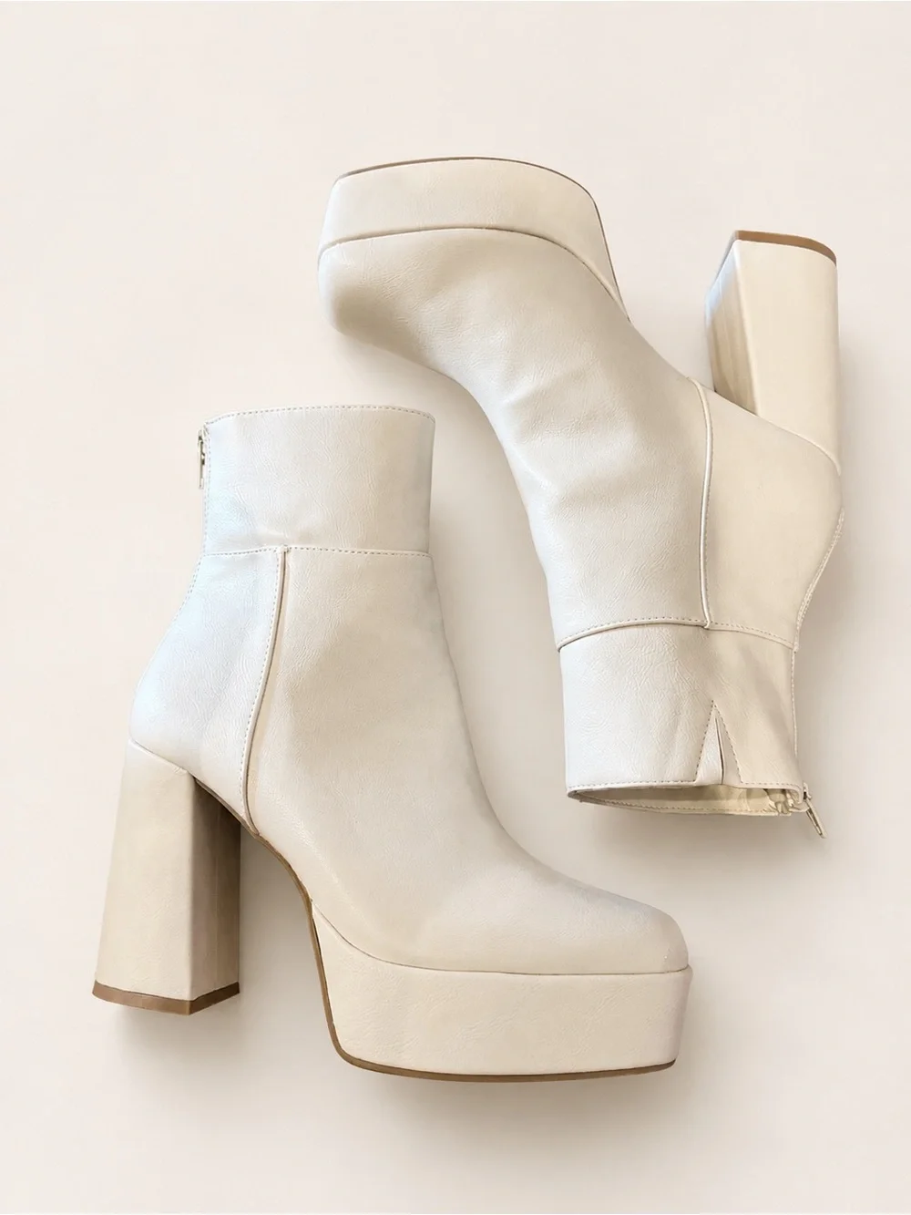 Chinese Laundry Cream Platform Block Heel Ankle Boots